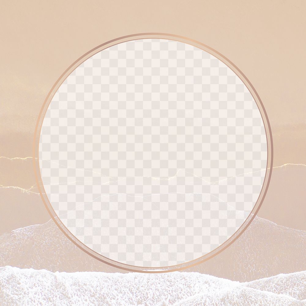 Rose gold round frame png on beige wavy texture
