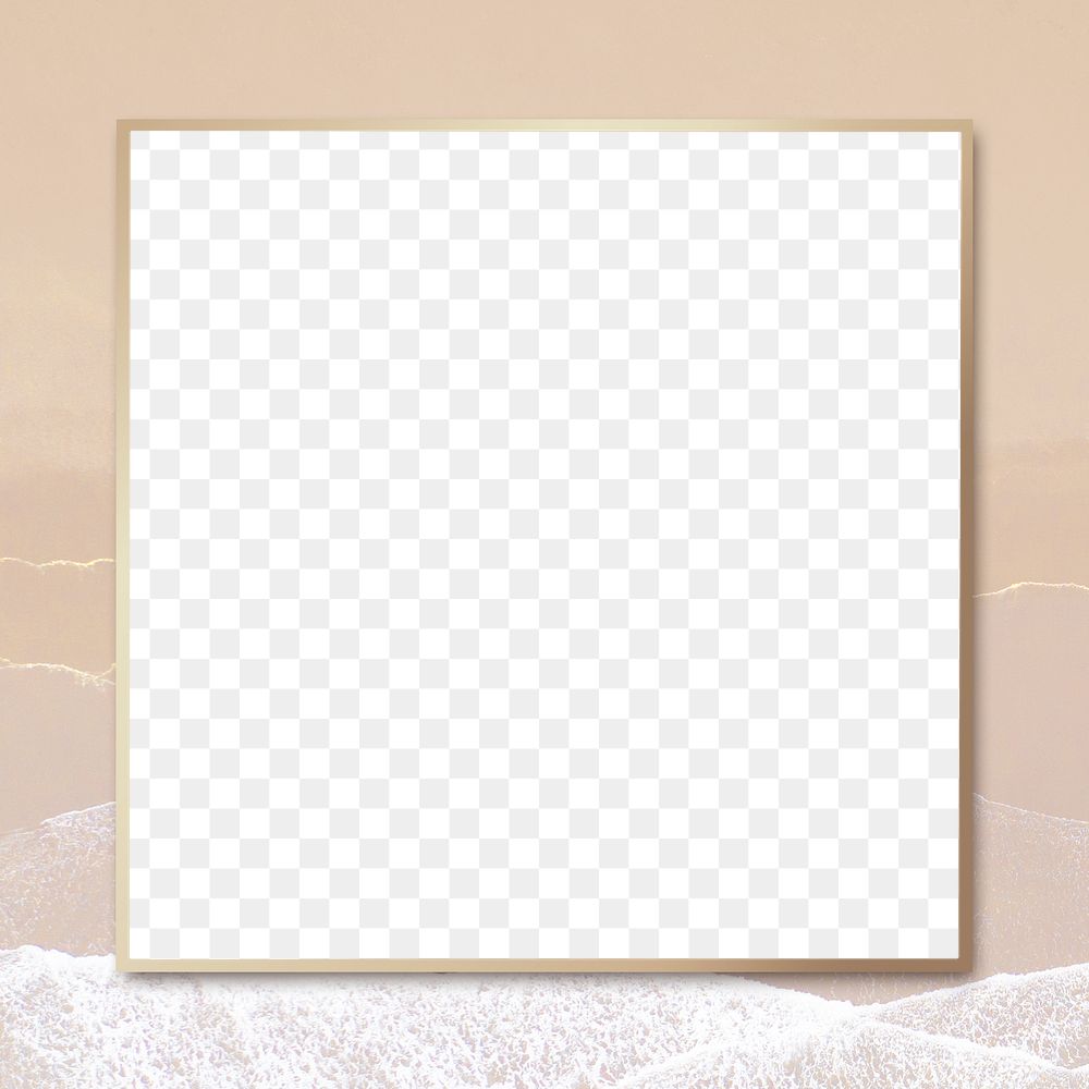 Gold square frame png on beige wavy texture 