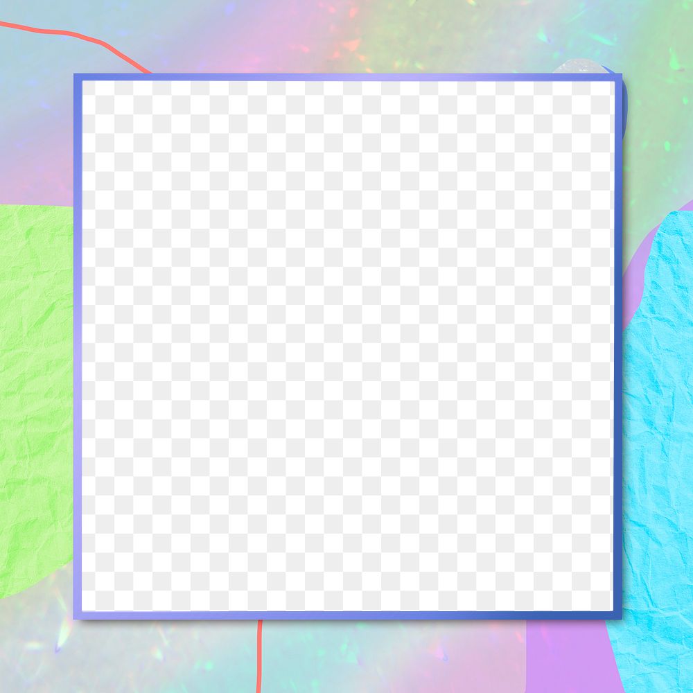 Violet square frame png on pastel neon background