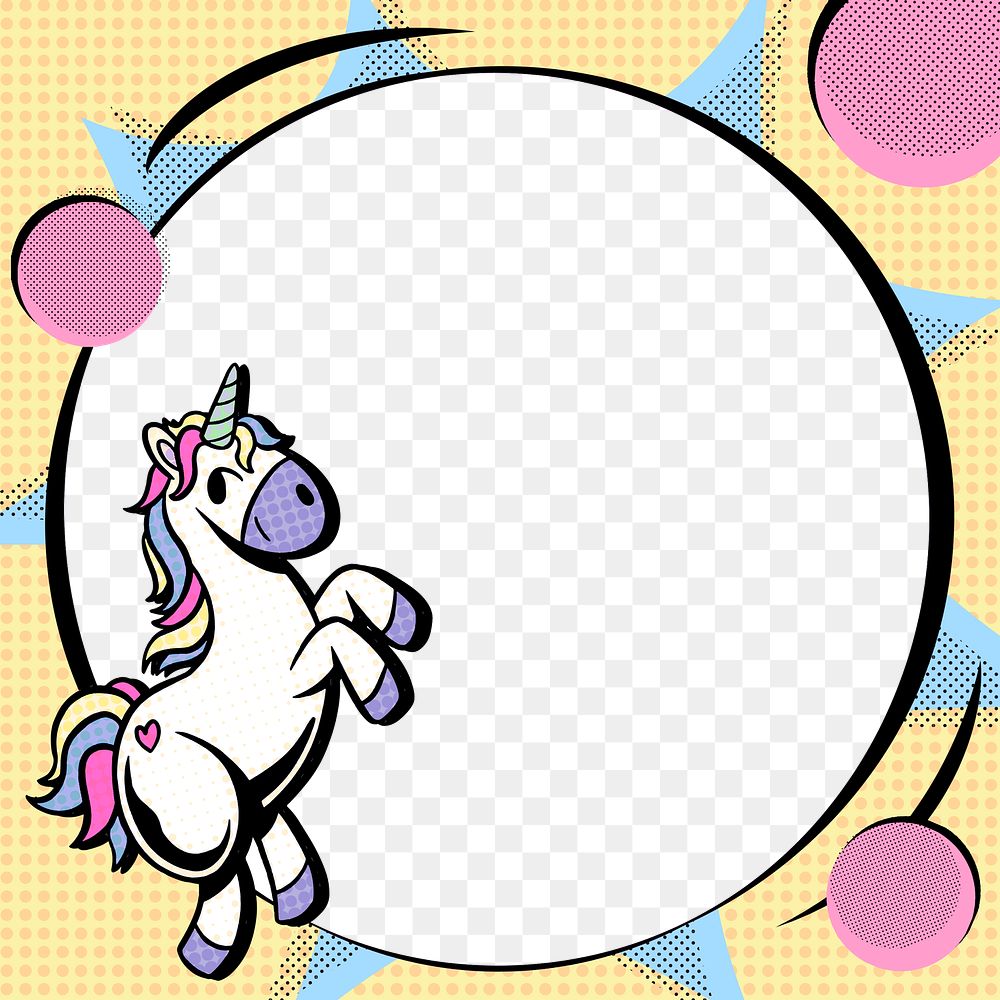 Round frame colorful unicorn design element