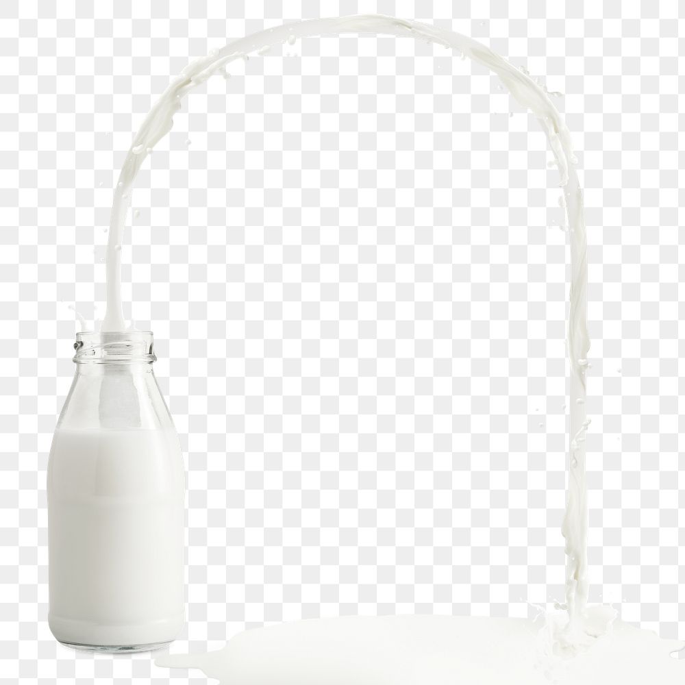 Creamy milk splashing from a glass bottle design element 