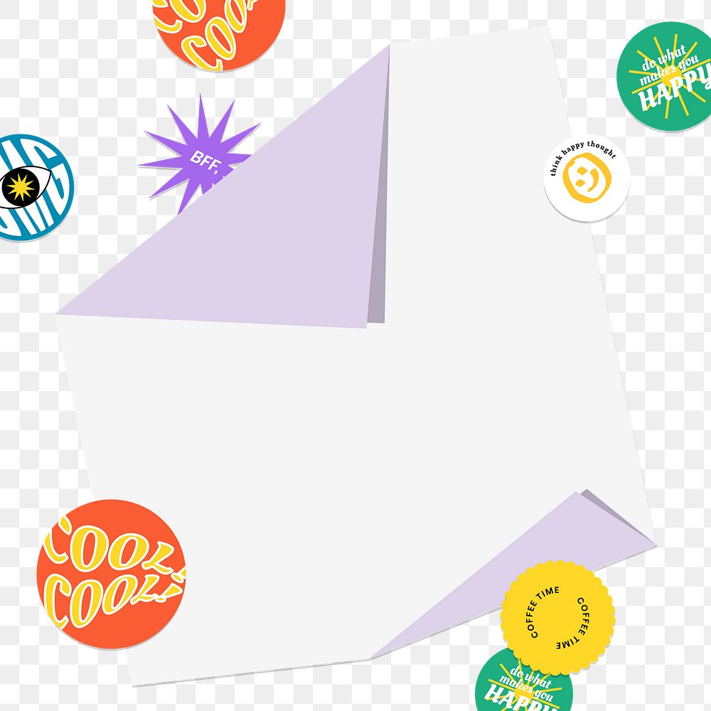 Png word sticker corner border folded paper