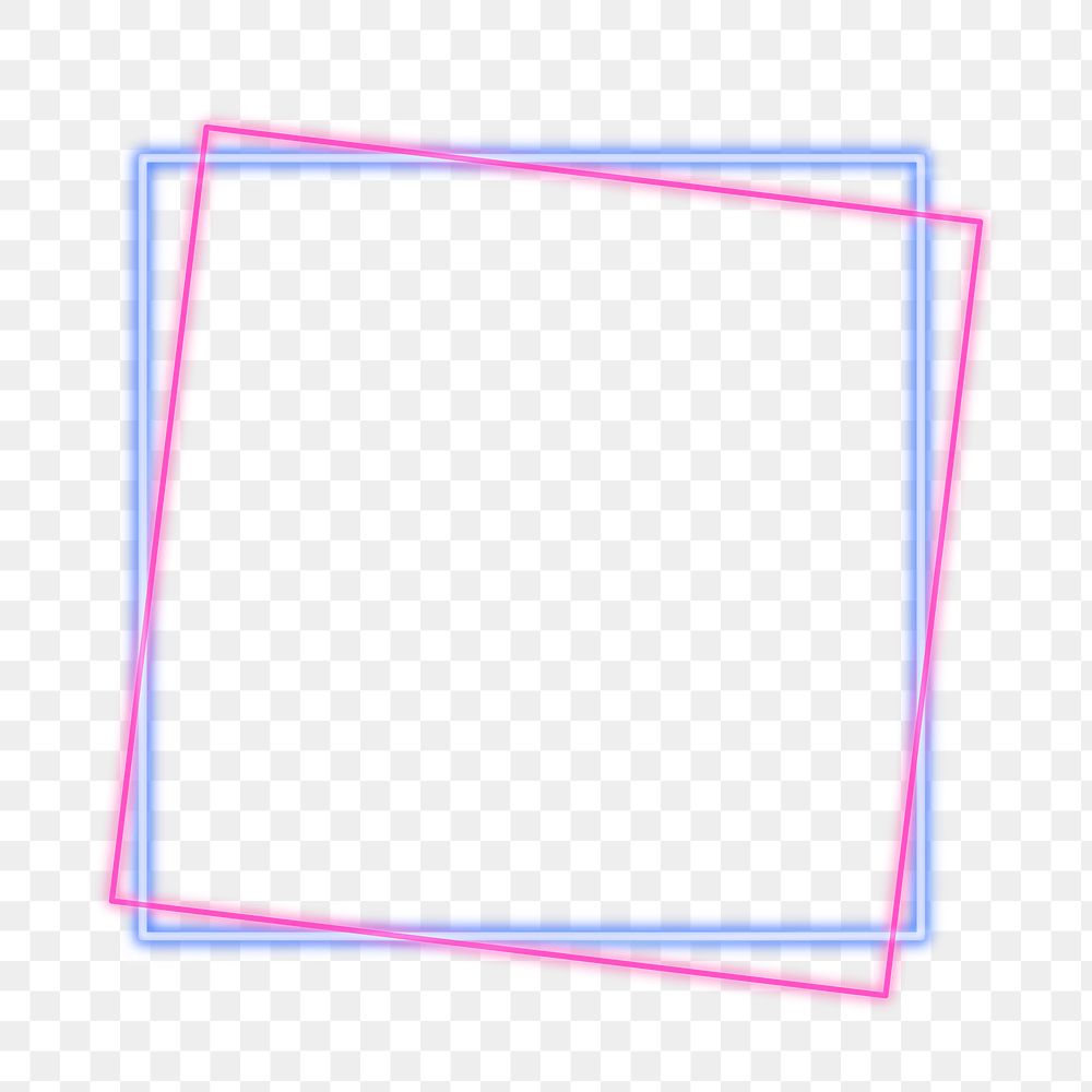Pink and blue squared neon frame design element