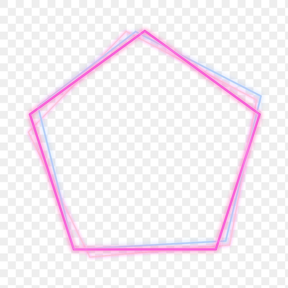 Pink and blue pentagon neon frame design element