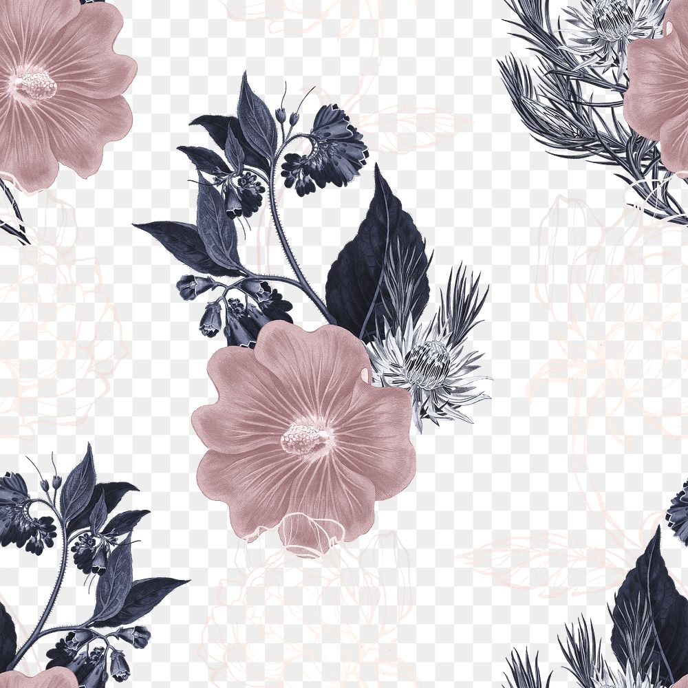 Hand drawn dull pink and gold flower patterned background design element