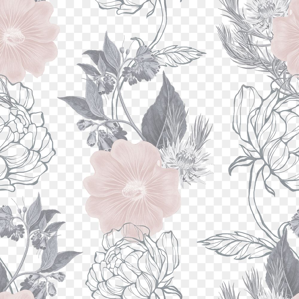 Hand drawn dull pink and gray flower patterned background design element