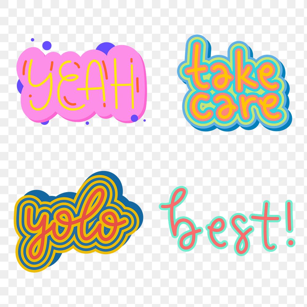 Cool word sticker design element set