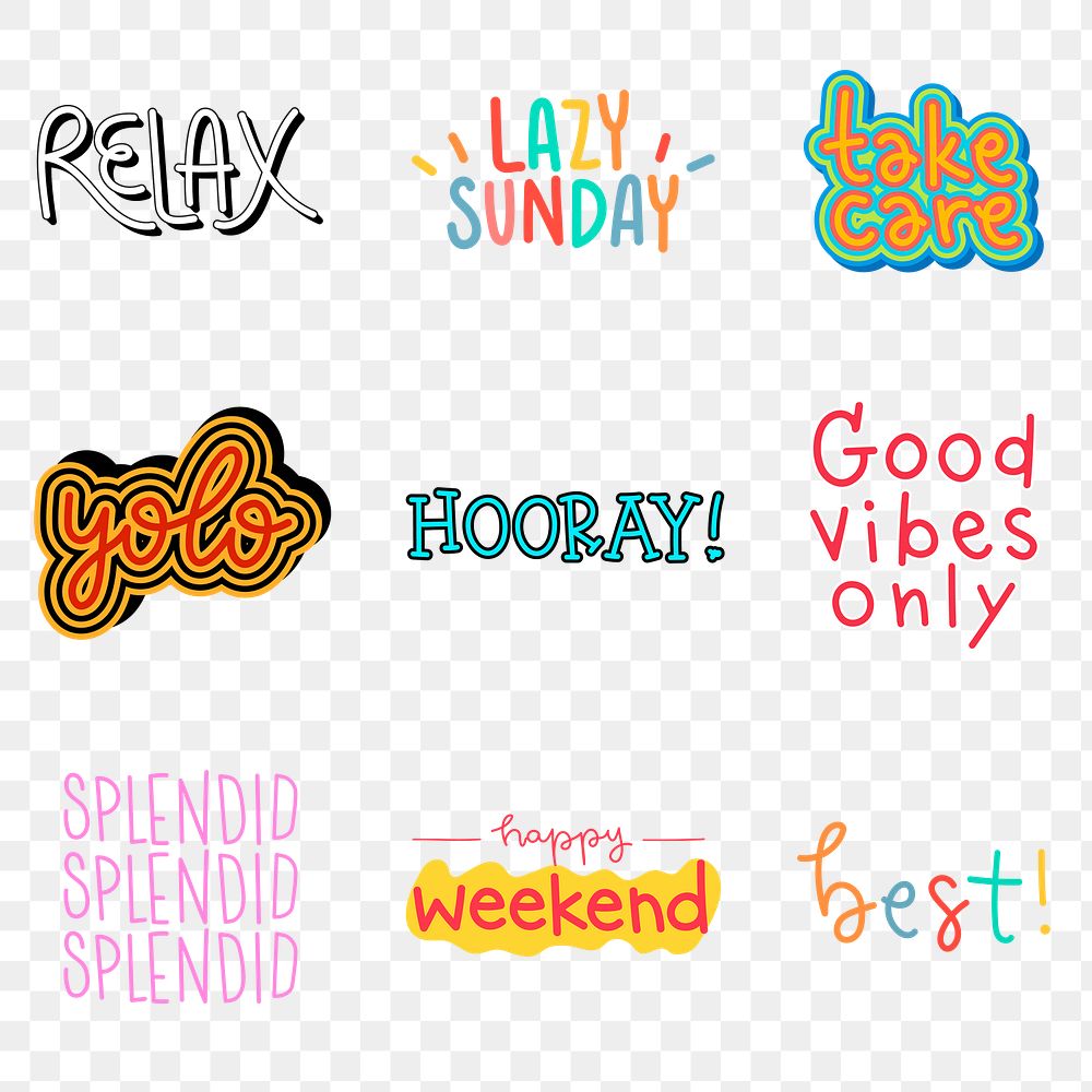 Cool word sticker design element set