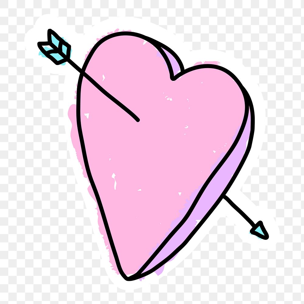 Pink heart with an arrow doodle sticker design elmenet