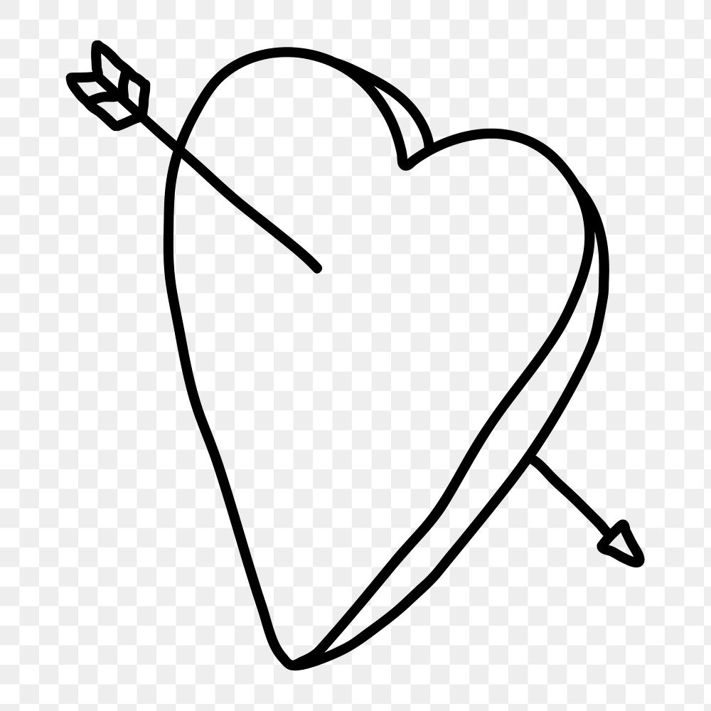Hand drawn heart with an arrow design element