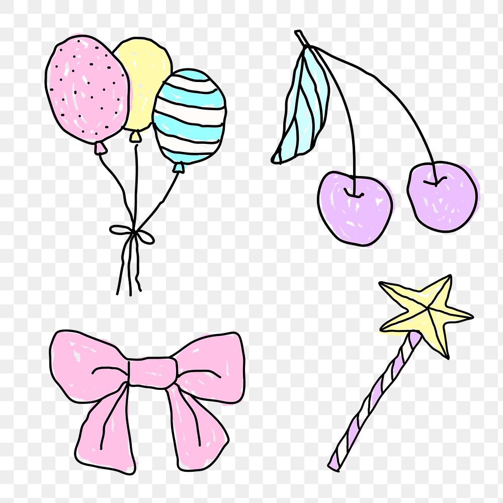 Cute pastel doodle style design element set