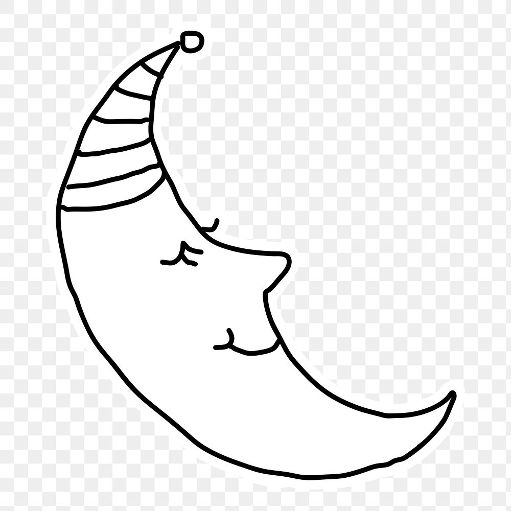 Sleeping crescent moon doodle sticker with a white border design element