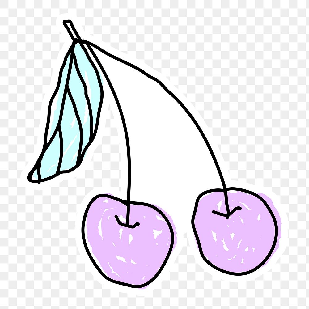 Purple cherry doodle sticker with a white border design element