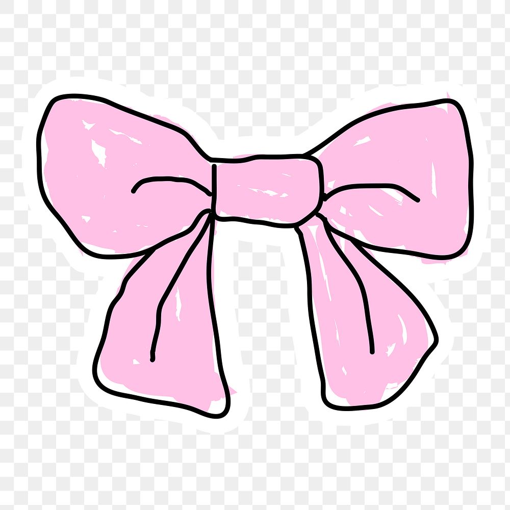 Pink bow doodle sticker with a white border design element