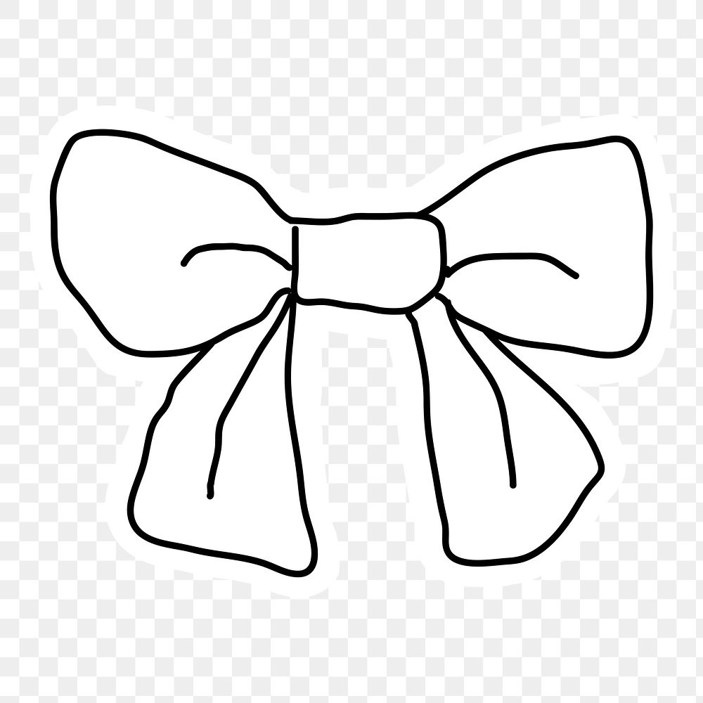 Black and white bow doodle sticker with a white border design element