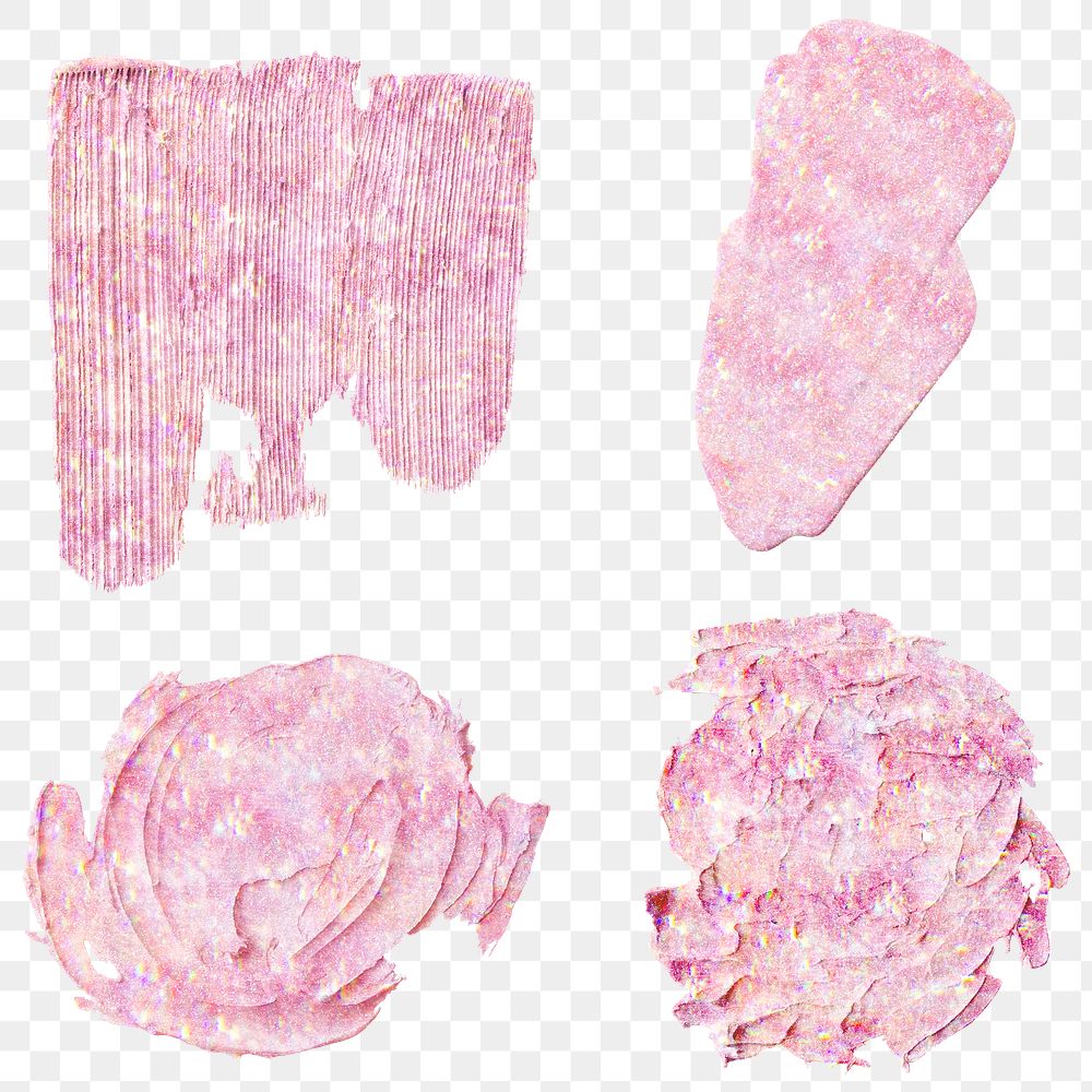 Shiny pink paint png sticker brush stroke set