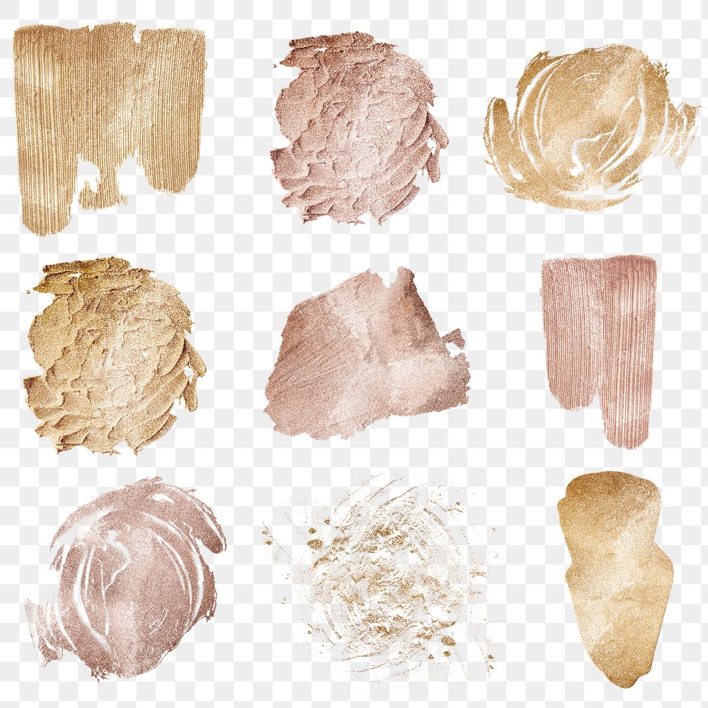 Shiny gold paint png sticker brush stroke collection