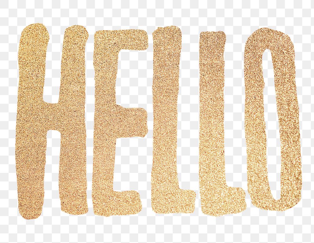Gold glitter Hello png greeting word typography and lettering