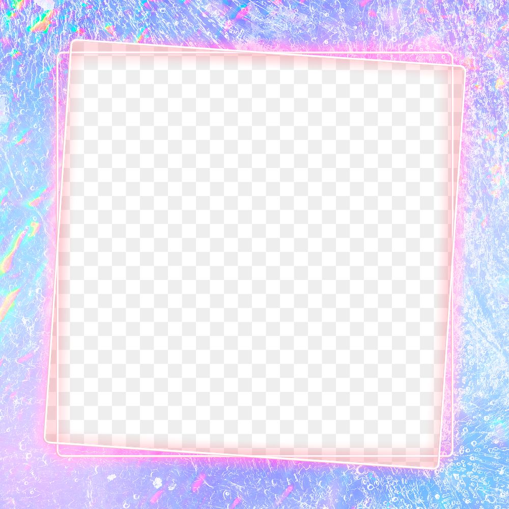 Pink neon holographic frame png plastic surface background