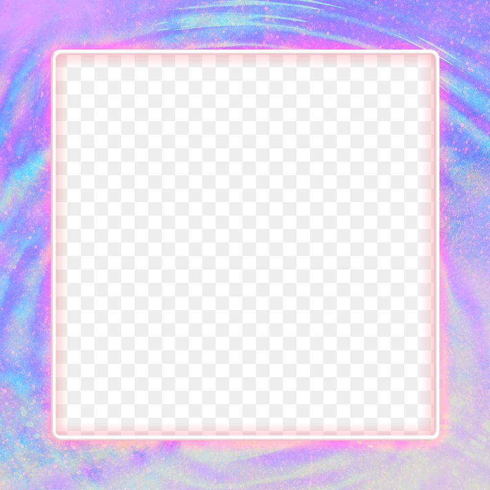 Pink neon frame png holographic purple water ripple background