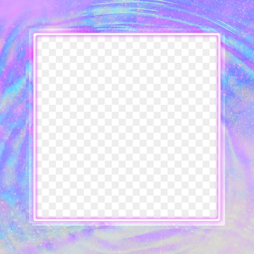 Lilac neon frame png holographic purple water ripple