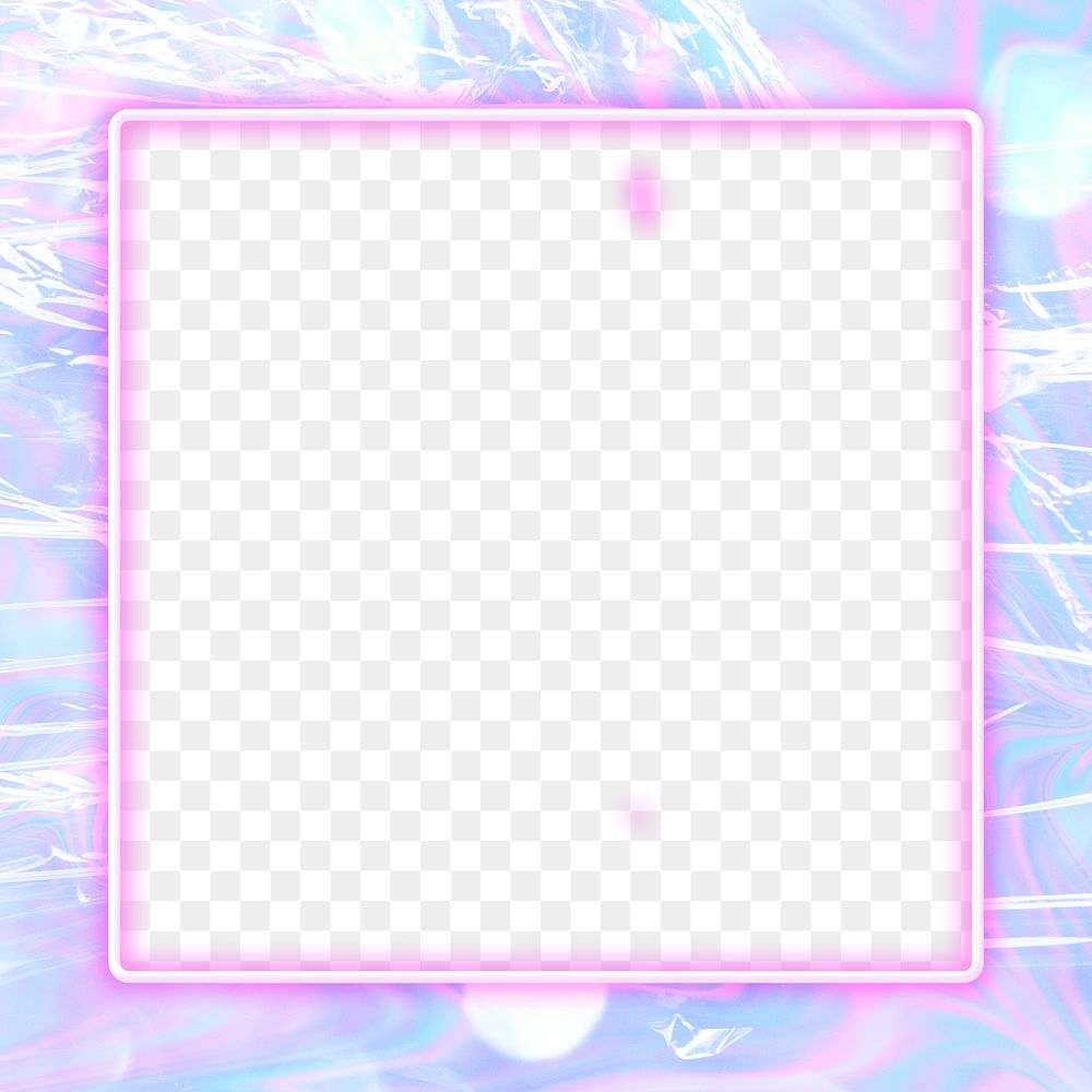 Pink neon frame png plastic wrap texture holographic