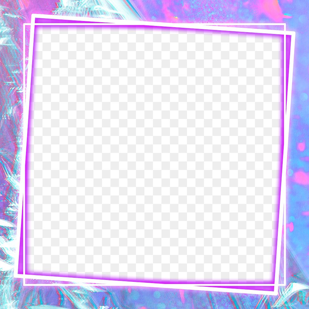 Square neon frame png purple glitch holographic effect