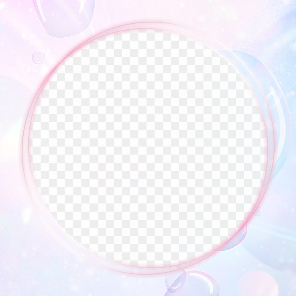 Round holographic bubble frame png pastel background