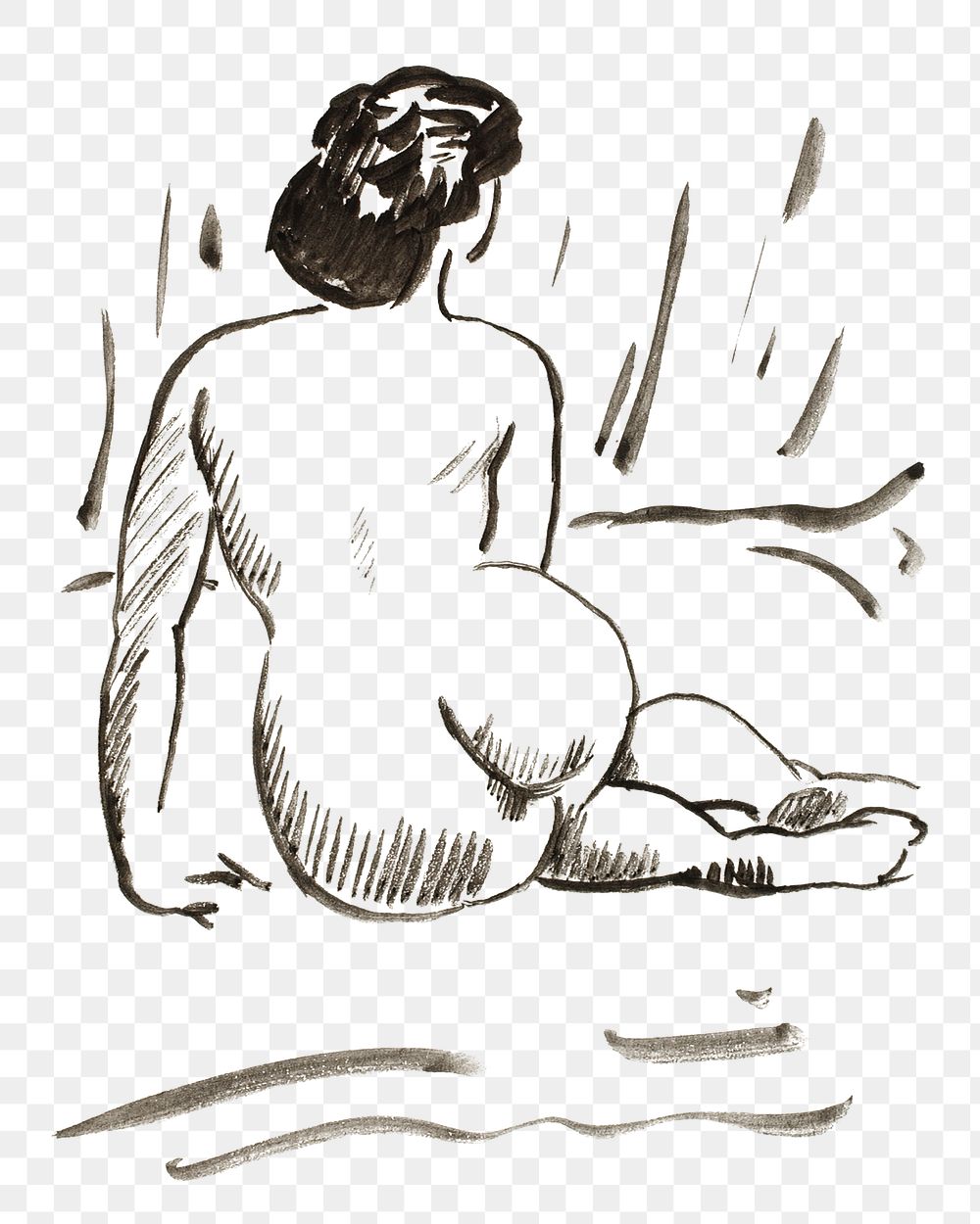 Naked sitting woman drawing png