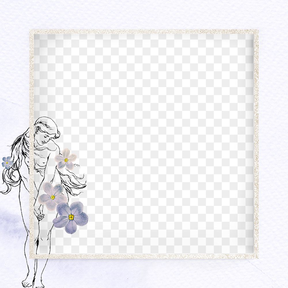 Naked woman with flowers png frame