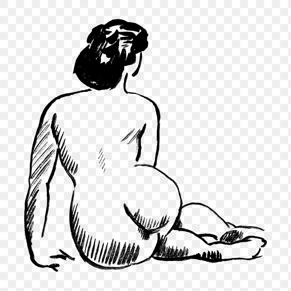 Back view nude lady drawing png