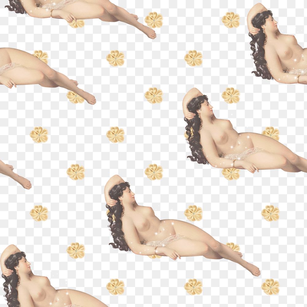 Woman png nude art seamless pattern background