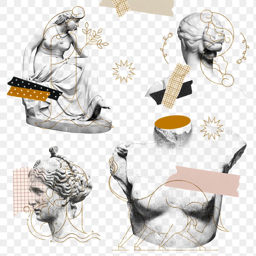Png mixed media Greek and roman sculpture with washi tape ornament