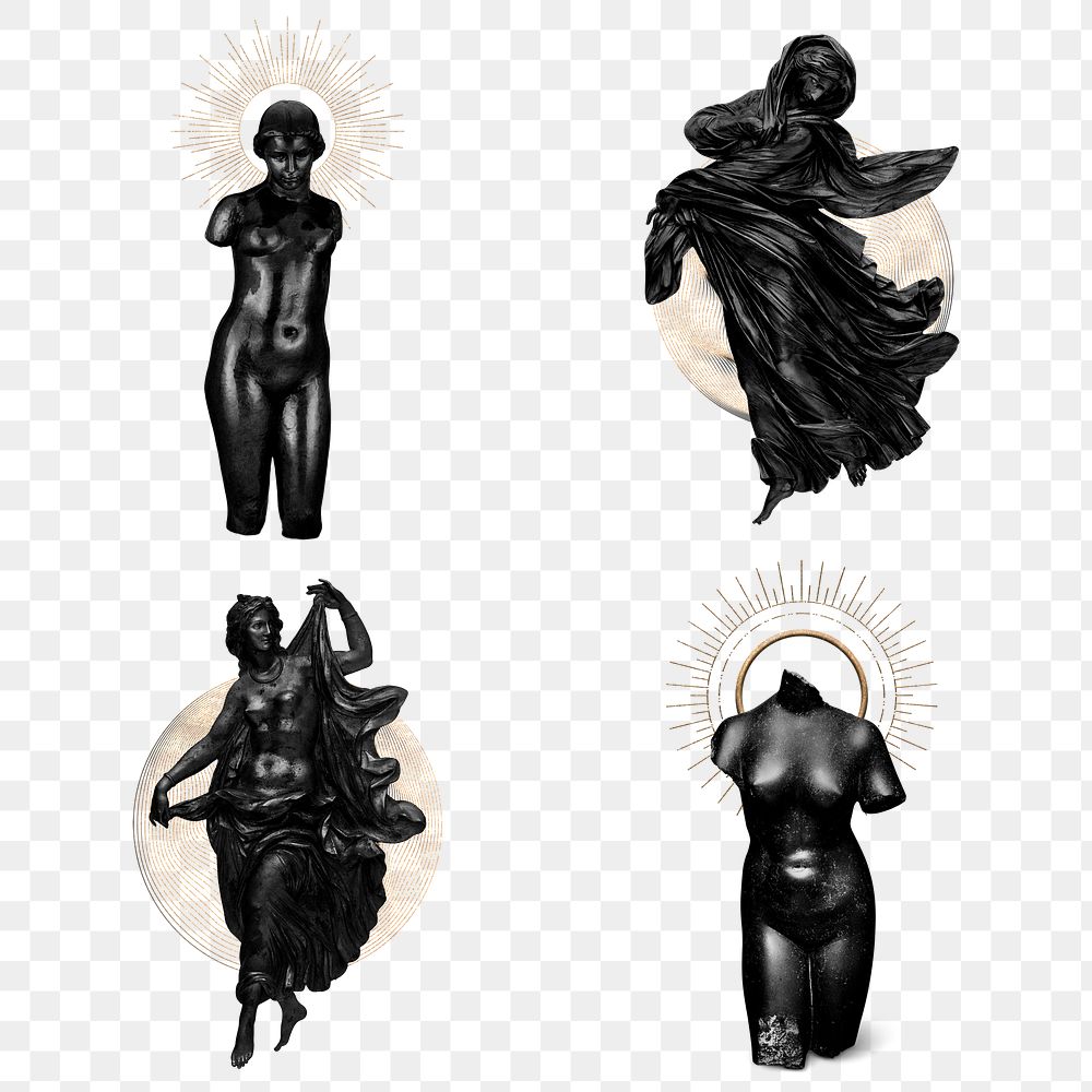 Png nude women black sculpture set