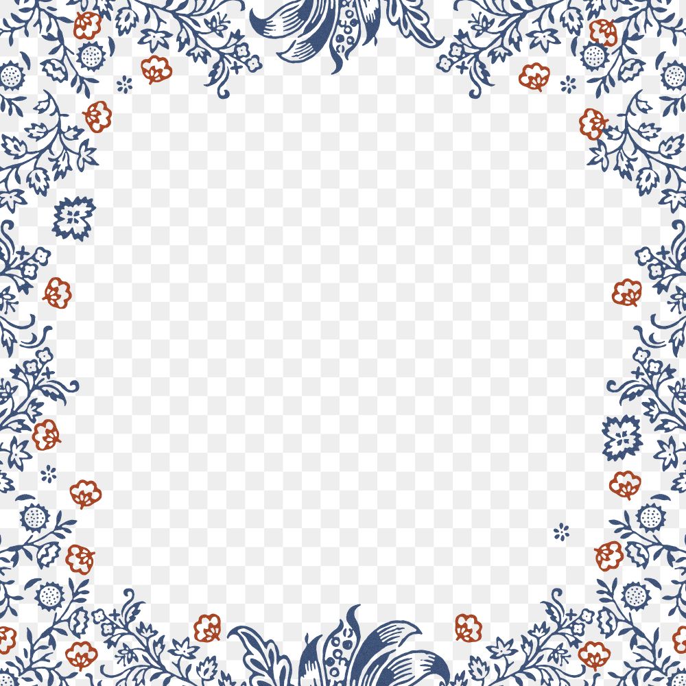 Vintage png floral ornament frame pattern inspired by William Morris