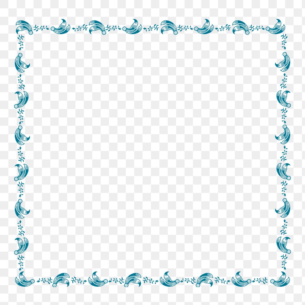 Blue minimal leaves, flowers png frame pattern