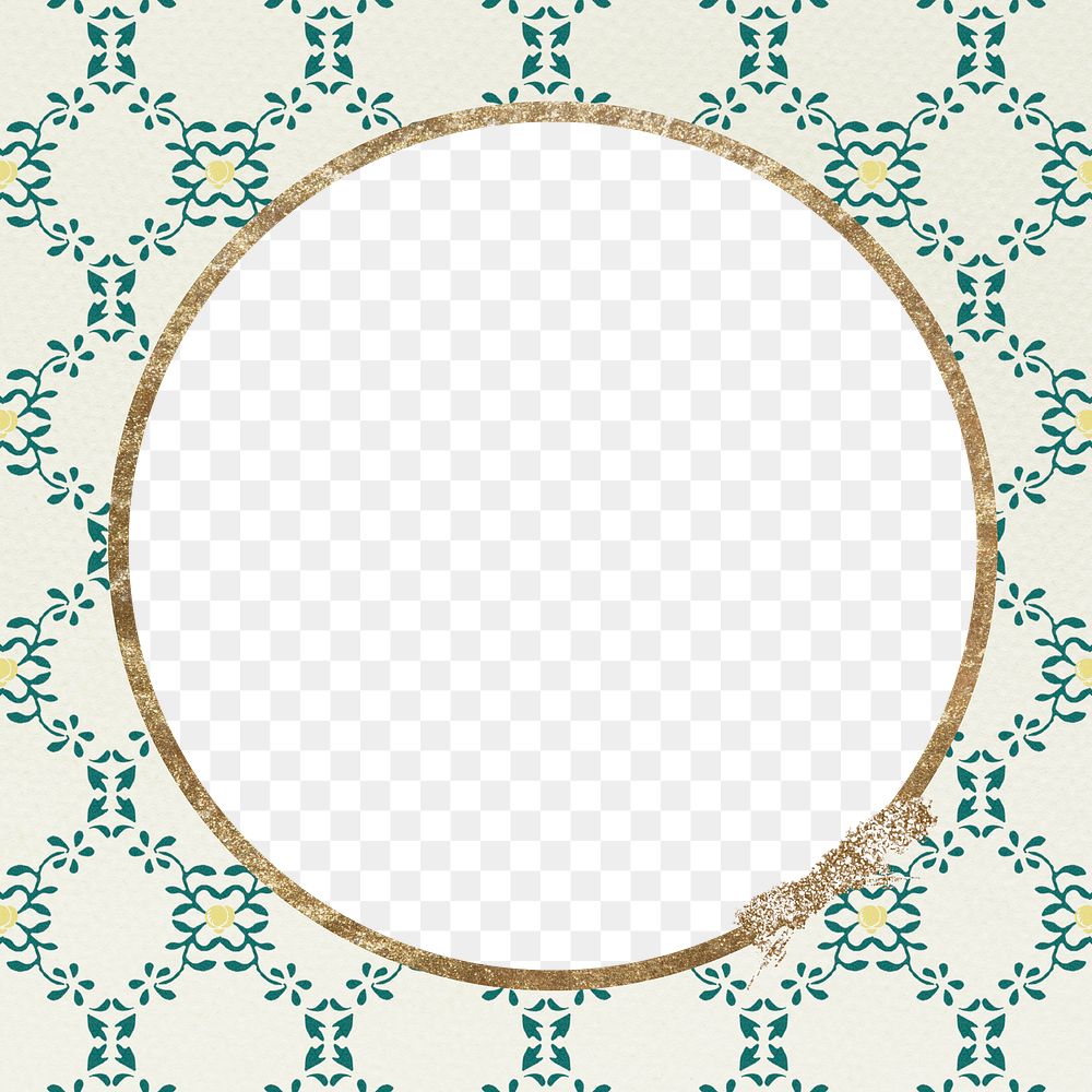 Vintage png floral ornament round frame pattern inspired by William Morris