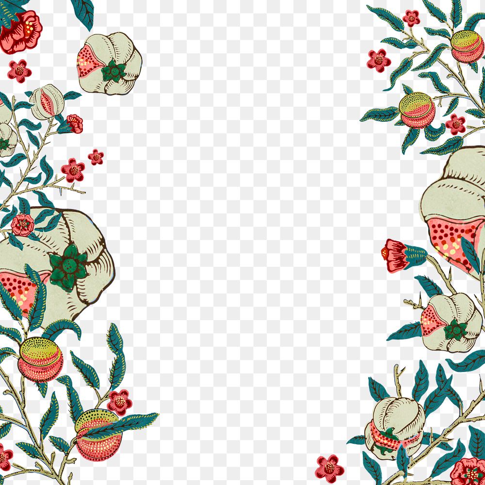 PNG Floral pattern side border frame inspired by William Morris