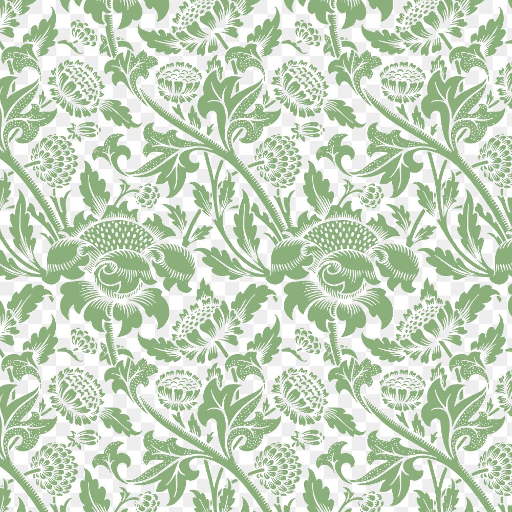 Vintage png green chrysanthemum flower seamless pattern background
