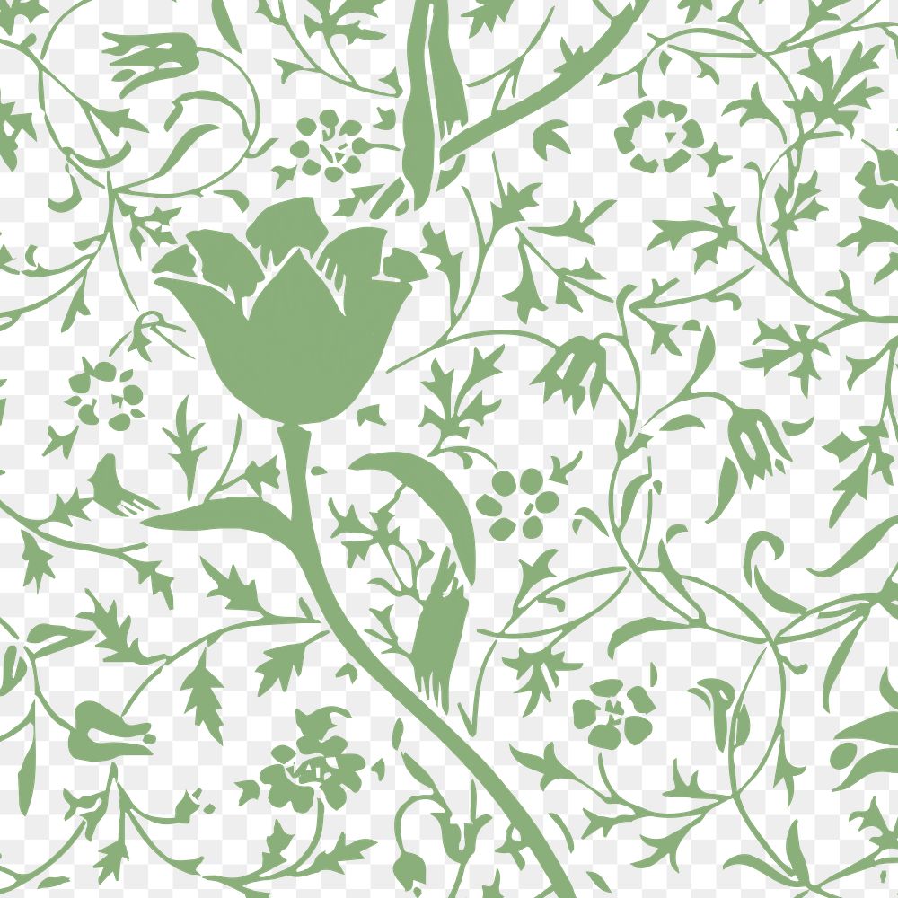Vintage png green tulip flower seamless pattern background