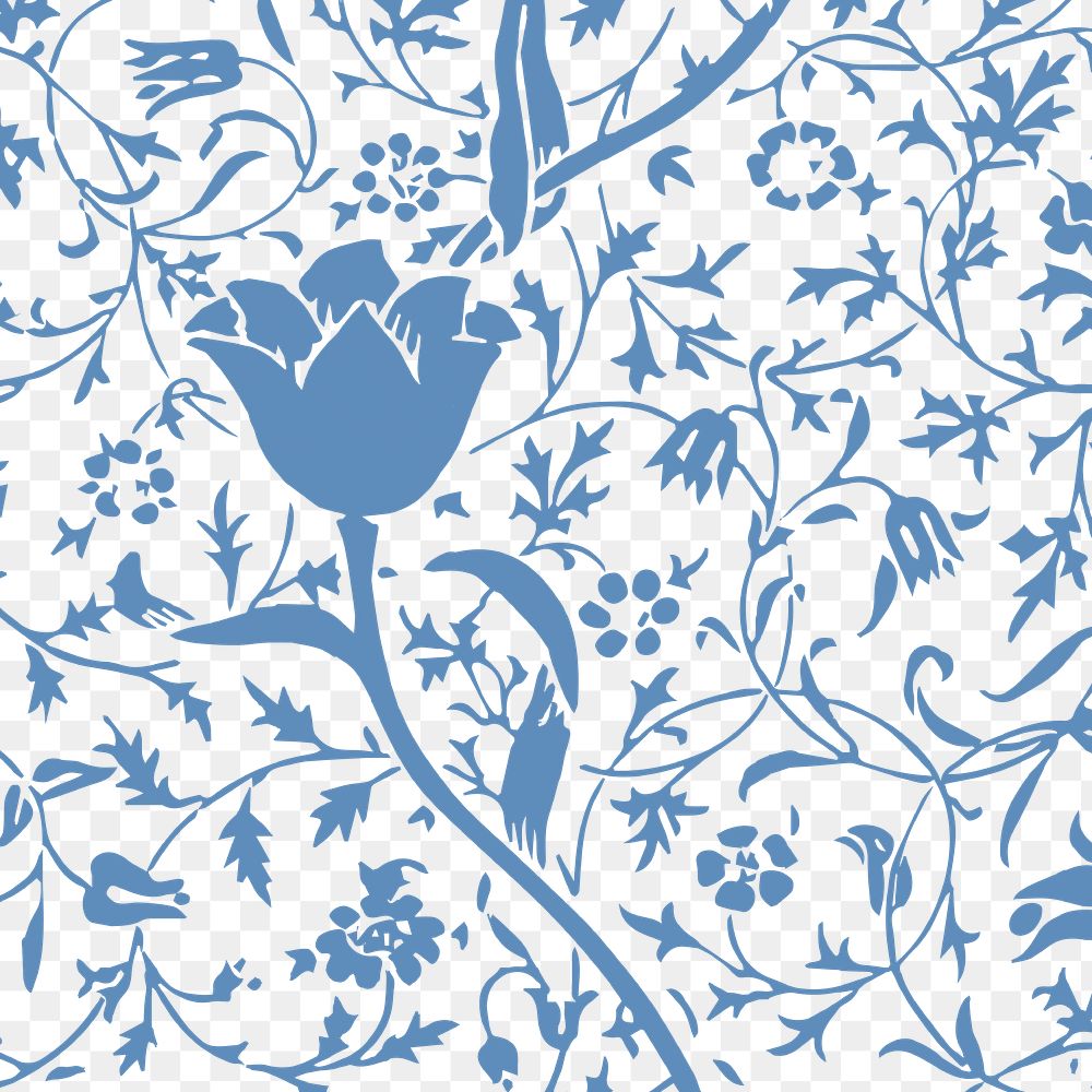 Vintage png floral ornament blue tulip flower seamless pattern background