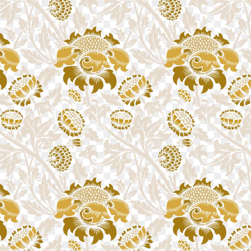 Vintage png gold chrysanthemum flower seamless pattern background