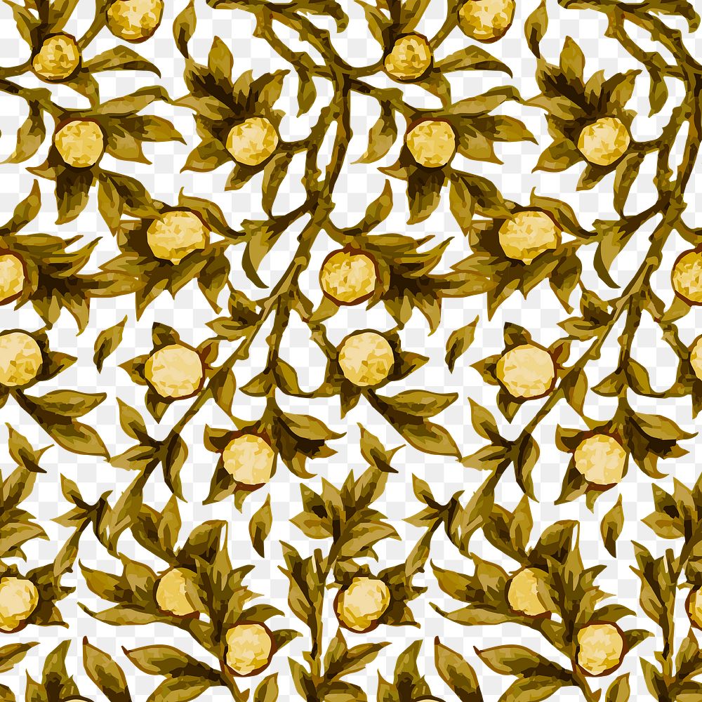 Decorative vintage png gold bough flower seamless pattern background