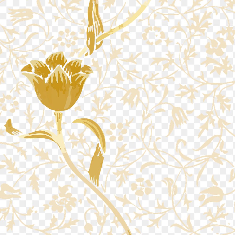 Vintage png floral golden tulip background