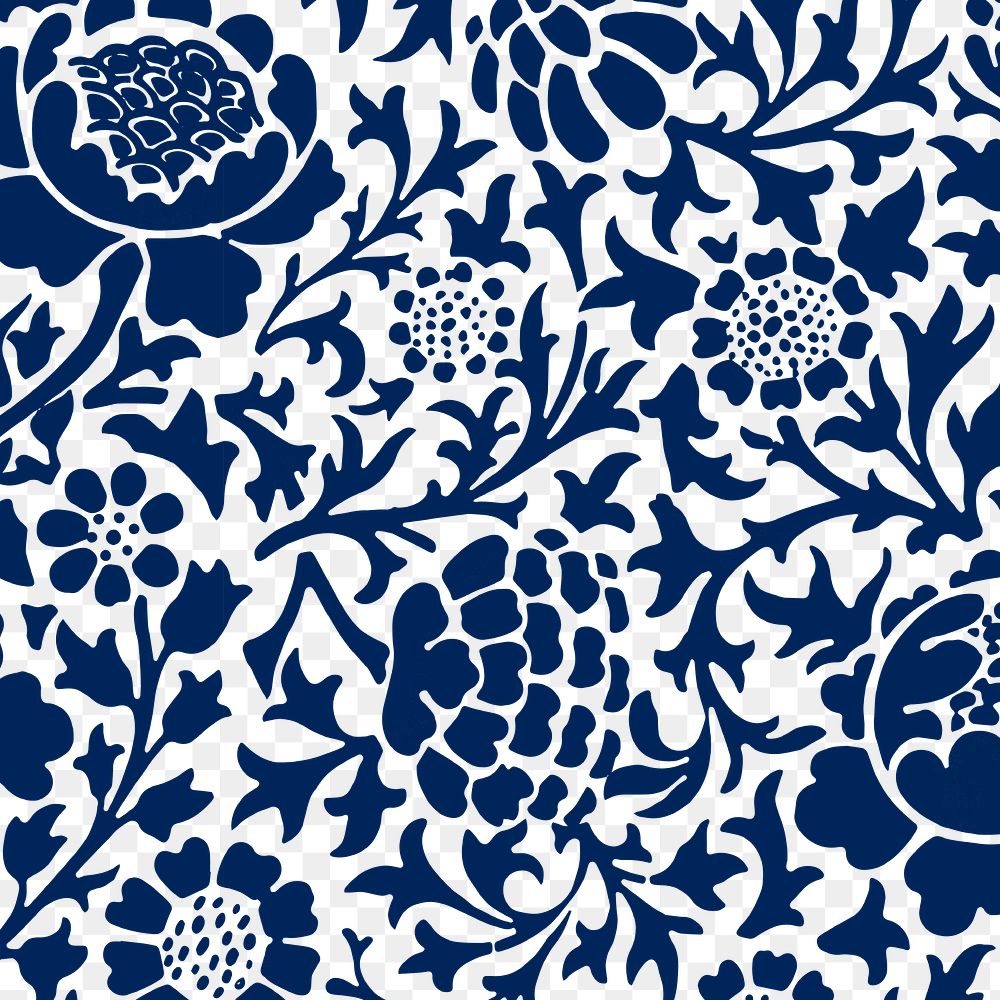 Vintage png blue nature ornament seamless pattern background 