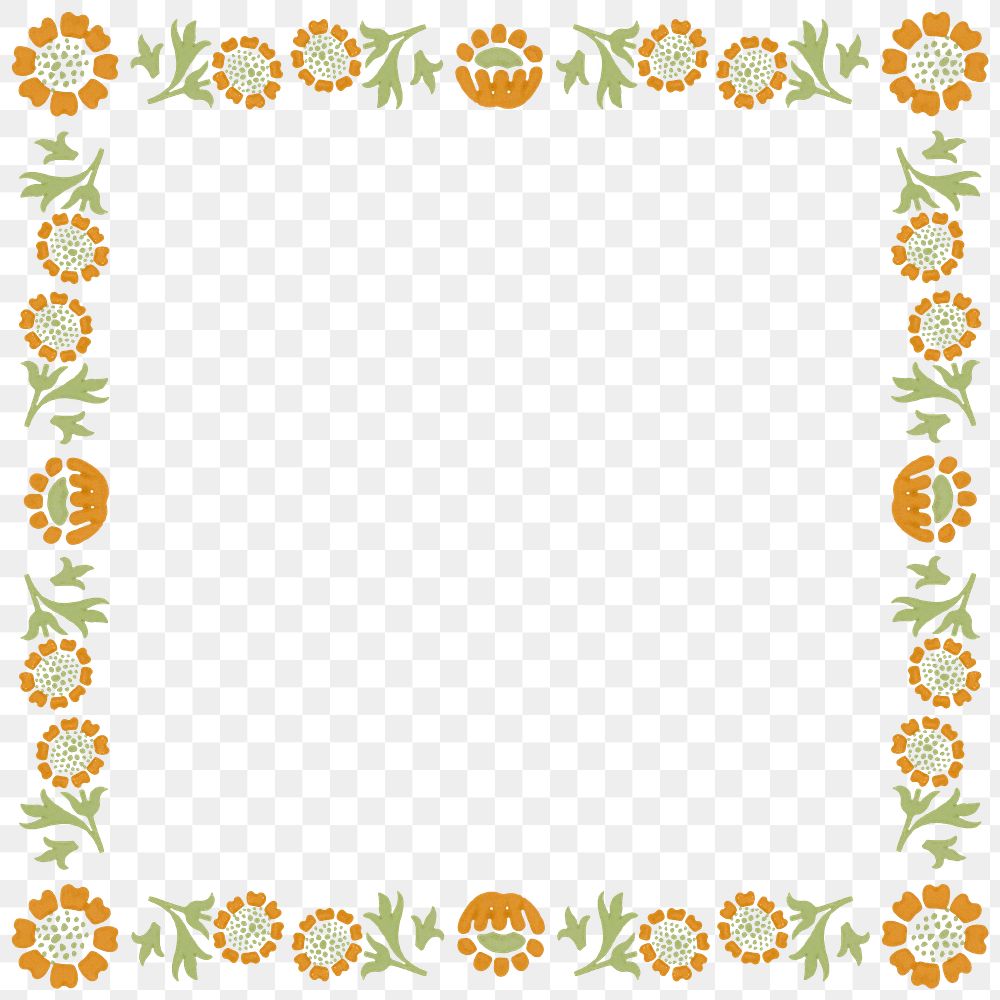 PNG flower ornament frame pattern inspired by William Morris