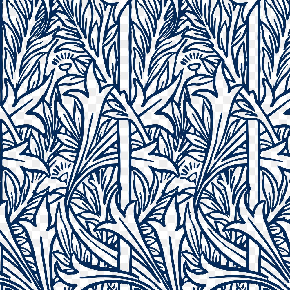 Png vintage blue leaves pattern background
