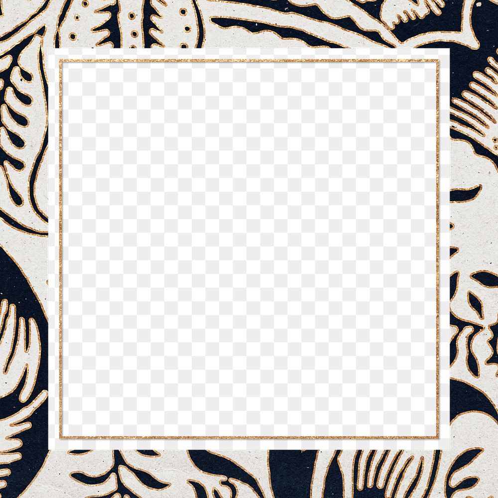 PNG floral ornament gold frame pattern inspired by William Morris