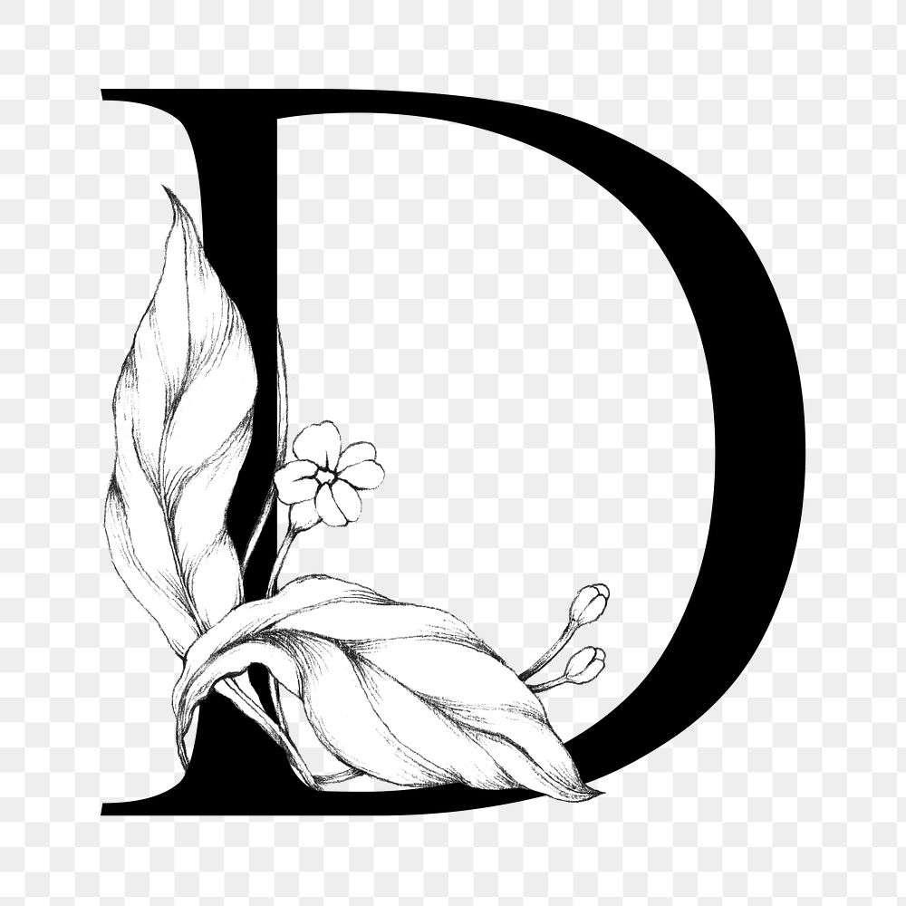 Png alphabet d sticker botanical font typography