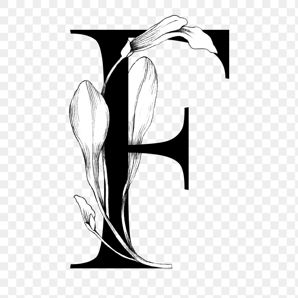 Png alphabet f sticker botanical font typography